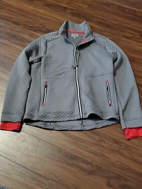 IRIDEON AirLoft Gray Quilted Lightweight Jacket with Red Trim Full Zip
